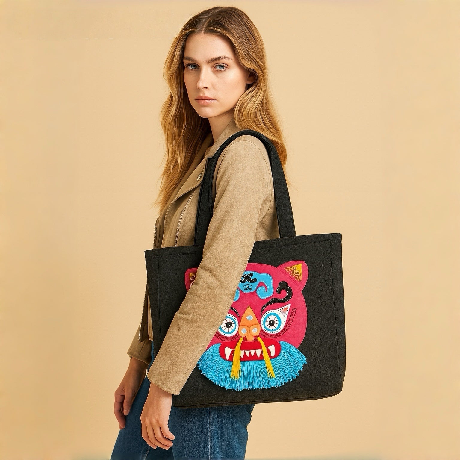 Heavy handmade custom casual tiger head bag